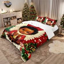 3 PiecesChristmas-Themed Quilt Set,(1 Set +2 Pillowcases, No Core) Printed With The Image Of A Black Cherub With White Wings, Surrounded By Christmas Trees, Christmas Socks, Stars And Other Elements, Suitable For Your Sleep All Year Round. Comfortable Experience