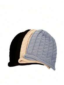 1PC Pleated Beanie Hat, Women Spring/Summer Korean Style Single Layer Knitted Cap, Versatile Ear Warmer Turban Hat - Multicolor - View 6