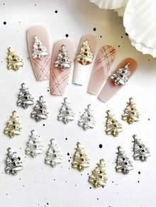 Beautizon Nailartlab 5pcs New Christmas Nail Art Alloy Decor Set, Luxury Rhinestone & Pearl Christmas Tree Nail Decorations - Multicolor - View 2