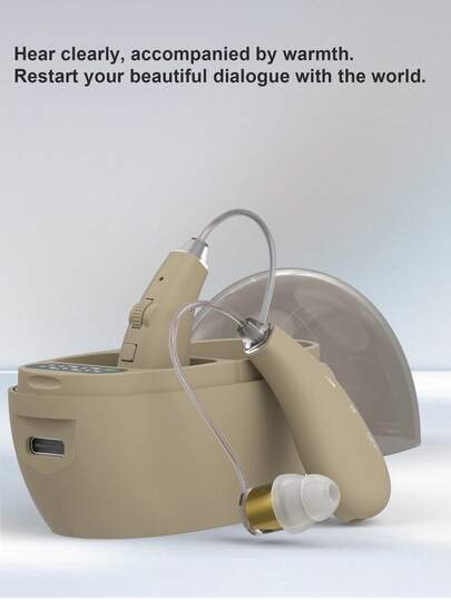 2PCS Rechargeable Hearing Headphones For Middle-Aged And Elderly People, With Charging Bin Power Display, Sound Amplifier, And Auxiliary Listening Headphones For Left And Right Ears.