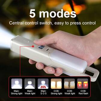 2025 New Outdoor LED Strong Light Handheld Light With 5 Working Modes Portable Torch Flashlight USB Rechargeable With Digital Display Function Suitable For Outdoor Camping, Party, Christmas Supplies