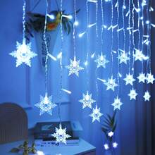 1pc USB Powered Snowflake Curtain Light, 96 LED String Lights, Fairy Night Lamp 8 Modes LED Curtain Lights, Suitable For Christmas, Wedding, Party, Room Decor Christmas Decor Christmas Gift Thanksgiving Christmas Tree Decor Ornaments Christmas Light Bedroom Decor Home Decor Party Decor Holiday Festival Room Decor Christmas Tree Gift Decor Thanksgiving Wedding Autumn Decor Birthday Decorations For Gifts Party Supplies Indoor Outdoor Garden Holiday Festival Decor Halloween Ornaments