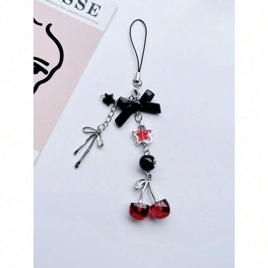 Original Sweet And Cool Girl Y2K Personalized Harajuku Cherry Bow Mobile Phone Chain, Goben Pendant Pendant - A - 查看 1