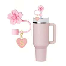 2pcs/1set Heart & Letter Pomegranate Flower Straw Topper, Pink Cup Letter Marker, And Silicone Pomegranate Flower Reusable Straw Cap 10mm Wide Straw, Cute Letter Decorations, Suitable Modern Minimalist Glass Cups - 粉色 - 查看 15