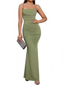 EYNMIN Women's Sleeveless Bodycon Corset Maxi Dress Spaghetti Strap Ruched Elegant Evening Wedding Guest Long Formal Dresses - Mint - 查看 11
