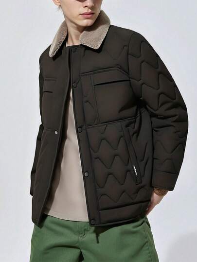 Men's Thick Warm Padded Coat With Detachable Fleece Collar, Suitable As Gift For Boyfriend/Husband In Winter