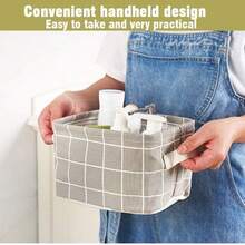 Cesta de armazenamento moderna, mini cubo de armazenamento de tecido de linho com alça, cesta de armazenamento de berçário para prateleiras e mesas, caixa de armazenamento de lona para decoração de casa, cosméticos, livros, brinquedos