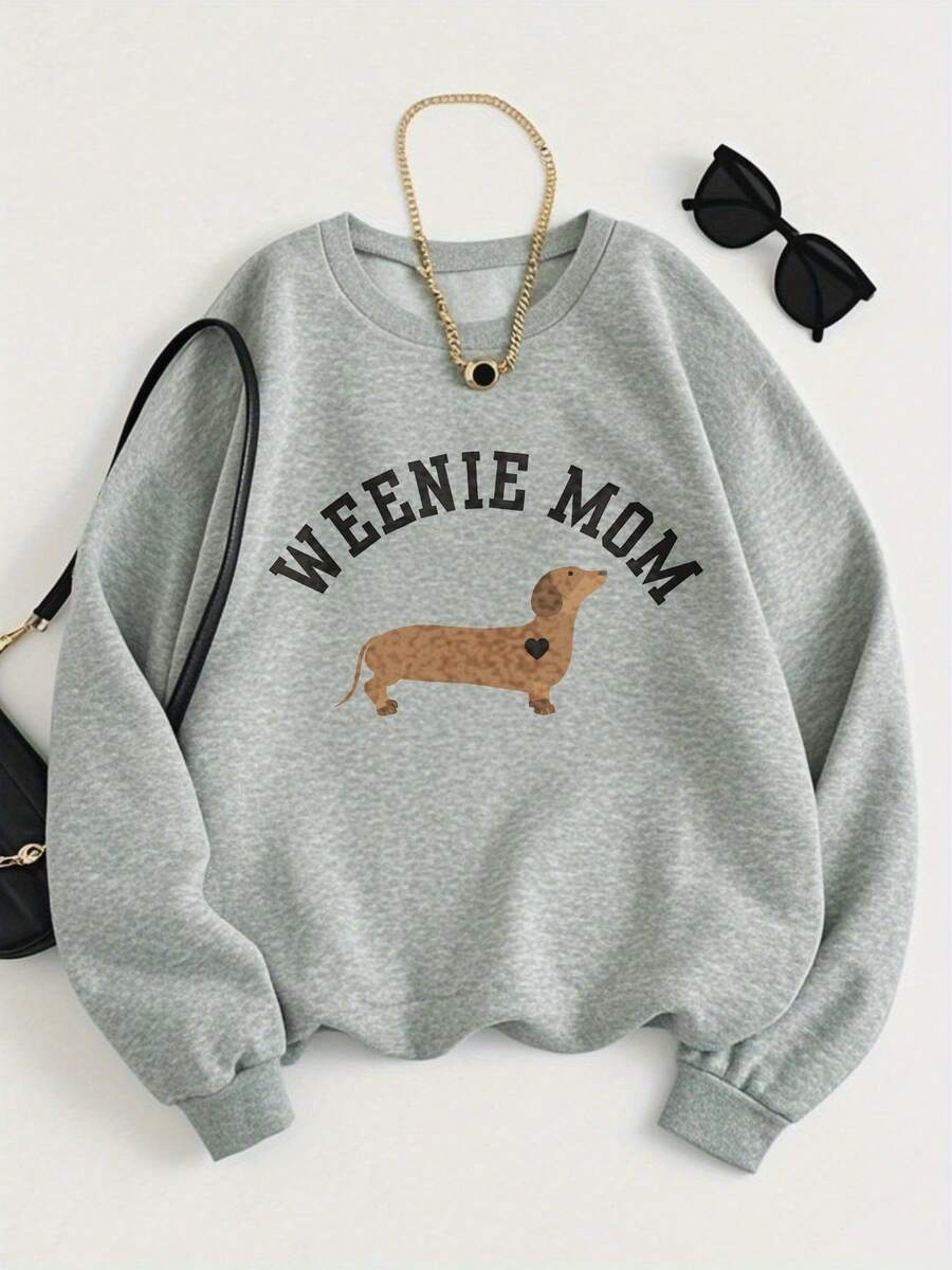 Women's Weenie Mom Dachshund Graphic Crew Neck Sweatshirt - Premium Thick Cotton, Enhanced Durability & Soft Fabric, Long-Lasting Clear Print, Fade-Resistant, True-To-Size Relaxed Fit, Unisex Casual Pullover For Daily Wear & Dachshund Lovers - 淺灰色 - 查看 1