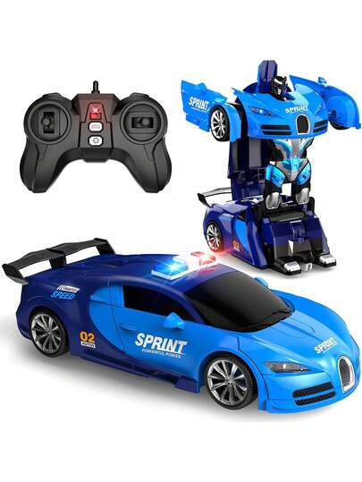 1pc Remote Control Transforming Car Toy, One-Key Transformation 360° Rotation Drift RC Car, 2.4GHz Frequency & 1:18 Scale, LED Light Transforming Robot RC Car, Suitable For 4-12 Years Old Boys And Girls As Christmas, Halloween, Easter, New Year, Birthday Gift (Blue/Black)