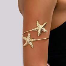 1pc Vacation Style Starfish Armband, Adjustable Open Cuff Bracelet, Alloy Material, Suitable For Holidays, Gifts, Daily Wear