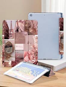 Romantische rosa Paris Patchwork Blumenmuster Schutzhülle, kompatibel mit iPad 9.7/10.2/10.5/10.9/12.9/Pro 11 (10. Generation), Galaxy Tab S6 Lite 10.4", Kindle Paperwhite 12. Generation (2024) und Kindle 11. Generation (2022), mit Fallschutz, Smart Support/Auto Wake/Sleep - Verschiedenfarbig - Übersicht 4