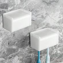 Toothbrush Holder Wall Mounted With Cover For Bathroom, Toothbrush Storage Organizer For Shower, Self Adhesive Toothbrush Hanger With Automatic Toothpaste Squeezer Dispenser - 白色 - 查看 8