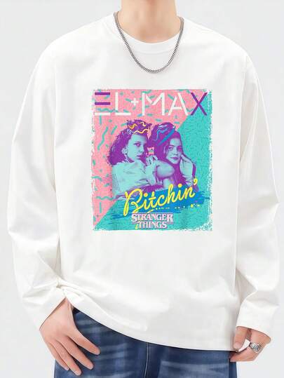 長袖Tシャツ 綿100% ストレンジャー・シングス ポスター Eleven Max Bitchin Besties Tシャツ 200g純綿長袖Tシャツ1枚片面プリント