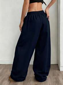 宽松阔腿运动裤，带字母口袋，男女通用直筒休闲运动裤，适合日常穿着，春秋冬 - 藏蓝色 - 查看 6