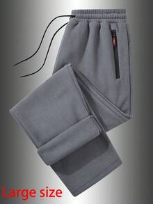 1pc Men's Boyfriend Style Outdoor Running Cycling Hiking Thermal Lined Thermal Pants, Plus Size, Autumn/Winter - Dark Grey - View 1
