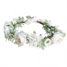 Girl Flower Crown Floral Crown Women Floral Headband Flower Headpiece Halo Boho Maternity Photo Props Wedding Party Prom White
