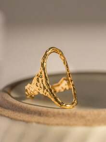 1pc Oval Metal Open Ring, Fashionable European & American Style Finger Ring For Women & Girls, Travel, Wedding, Party, Birthday, Christmas Gift