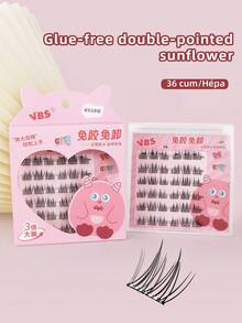 36 cílios postiços sem cola, extensões de cílios segmentadas, cílios de girassol de ponta dupla, cílios de cluster único, olhos alargados, fáceis de aplicar, prontos para usar, adequados para festas, apresentações, encontros, reuniões, vida diária e diversas ocasiões - Preto - Ver 2