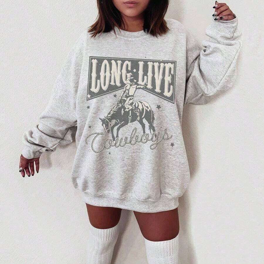 Oversized Western Aesthetic Sweatshirt,  Cowboy Killer, Vintage Western Sweatshirt, Vintage Cowboy Crewneck, Cowgirl ShirtNew Unisex Sweatshirt - Xám - Xem 1