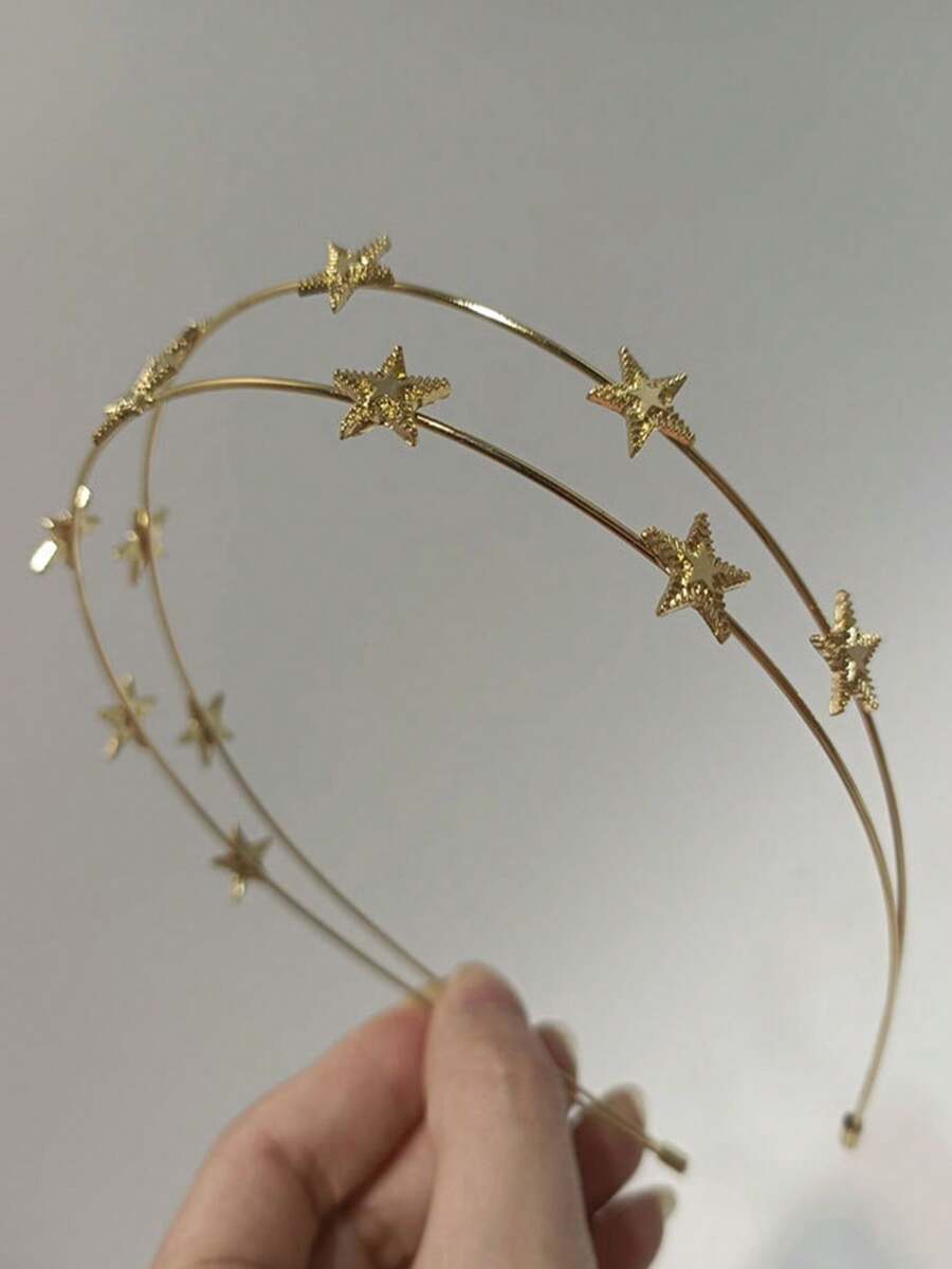 1个双层星形金属发箍，优雅简约，女士发饰，头饰，发箍 - 金色 - 查看 1