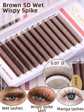 12 rader CC Curl Brun 5D Flora Anime Wet Lash Manga Lash Spikiga Spikögonfransar 5D Handgjorda Supermjuka Naturliga Ryska Volymögonfransförlängningar 0,07 8-15 mm Blandade Fack Blommande Lätt Fläkt Färdiga Spikögonfransar Bruna Volym Fläktögonfransar För Professionell Ögonfransförlängningssalong