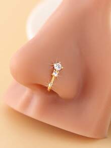 Conjunto de 4 piercings de nariz minimalistas com estampa floral, cravejados com zircônias cúbicas, piercing falso sem furo, anéis de nariz modernos para uso diário.