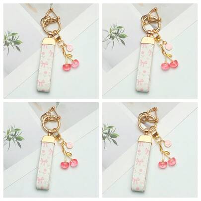 1pc Elegant Printed PU Leather Keychain With Letter Pendant - Fashionable Women's Accessory, Suitable For Car Keys, House Keys And Gifts, Car Key Holder, Fashion Keychain