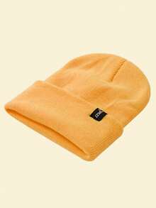 JZML 1pc Unisex Letter Label Decorative Knit Hat - Yellow - View 3