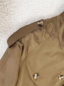 FGGG Double-Breasted Shoulder Strap Women's Brown Short Trench Coat Autumn Winter Belted Waist British Commuter Style Office Party And Streetwear Women's Jacket