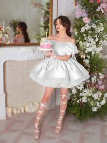 Vestido elegante blanco con lazo para adolescentes, boda, baile de graduación, mayoría de edad, graduación, fiesta de cumpleaños - Blanco - Ver 7