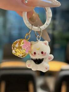 新款3D猫咪卡通铃铛钥匙扣可爱背包挂件女孩包包配饰闺蜜礼物旅行必备卡哇伊沙滩必备 - 彩色 - 查看 3