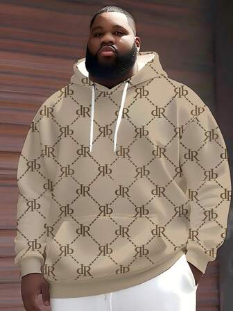 Sudadera con capucha de estilo deportivo casual de talla grande ZhuYa con estampado geométrico de rayas y letra "DR" - Ajuste holgado tipo streetwear con bolsillo canguro y mangas largas, chaqueta casual de calle para uso al aire libre