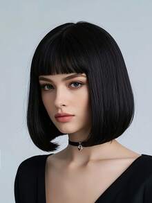 角色扮演假发 直发波波头 合成假发 蓝色 12 英寸 动漫 女士万圣节派对用 - 彩色 - 查看 12