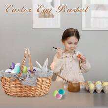 Oval Picnic Basket With Folding Handles, Willow Hand Woven Shopping Basket, Bath Toy  Toy Storage Gift Packing Basket, Wicker Empty Easter Eggs And Candy Small Gift Basket. Grey,24515596 - 金色 - 查看 5