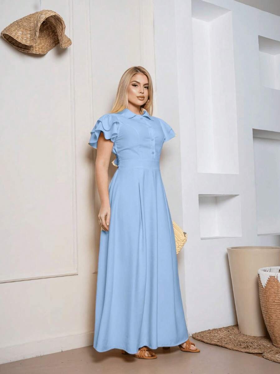 Women's Modest Ruffle Sleeve Logo Dress - 淺藍色 - 查看 1