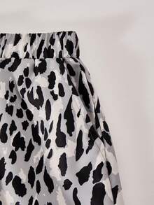 Tween Girls' Leopard Print Drawstring Waist Wide Leg Loose Casual Pants, Autumn - Apricot - View 4