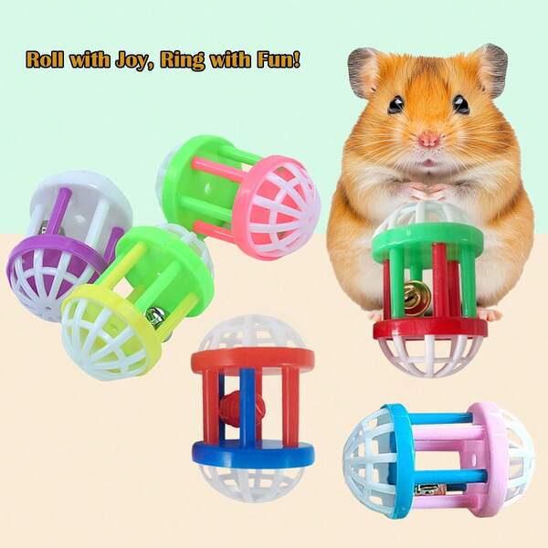 Bell Ball Toy For Pets - Interactive Rolling Rattle With Loud Ringing Bell For Cats, Rabbits, Hamsters, Parrots, Fun Enrichment Activity, Colorful Shaker Toy For Mental Stimulation, Size7x4cm, Random Color