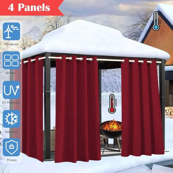 4 Panels Outdoor Curtains, Grommet Curtains, Blackout Curtains, Blackout, Privacy Curtains For Garden, Porch, Balcony, Pavilion