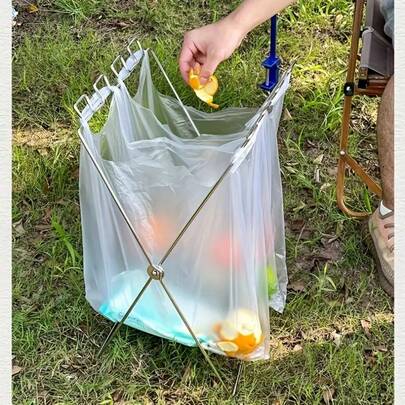 1 st. Opvouwbaar afvalrek voor buiten, draagbare en opvouwbare afvalbak, picknick- en barbecue-afvalstandaard, voor kamperen en picknicks - Duurzaam opbergrek met metalen frame en meerdere haken, ruimtebesparend en compact ontwerp, gemakkelijk op te bergen, geschikt voor barbecues en picknicks in de buitenlucht, onmisbaar voor een picknick | Compact opbergrek | Stevige structuur, picknickaccessoire, kampeeraccessoire, accessoire voor buiten, geschikt voor parken, huis, tuin, gazon, enz.