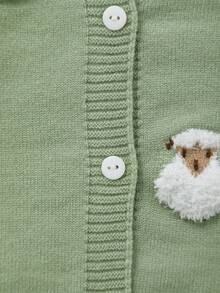 Mjuk och bekväm stickad rundhalsad kofta för babyflicka med söt lammfleecebroderi - Kadettblå - Visa 4