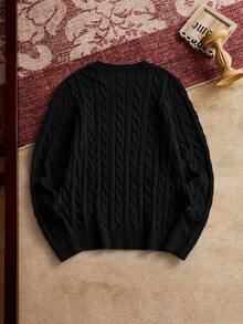 男士针织休闲宽松长袖毛衣，时尚年轻，适合日常穿着 - 黑色 - 查看 2