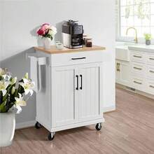 Multifunctional Movable Kitchen Island Cart, Large - Capacity Storage Sideboard in Black and White - Blanco - Ver 6