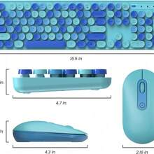 Wireless Keyboard And Mouse Combo, Silent Keyboard Mouse Set, Typewriter Keyboard With Round Keycaps & Foldable Stand, 2-In-1 USB Receiver Cute Mouse Compatible With PC/ Laptop/ Computer - 藍色 - 查看 5