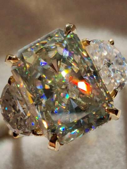 1Pc Elegant White Cubic Zirconia Three Stone Wedding Engagement Ring For Women Dazzling Bridal Proposal Ring Jewelry Birthday And Valentine's Day Gifts