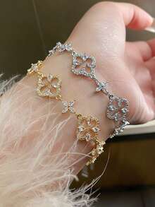 1pc Luxury Hollow Flower Zirconia Adjustable Bracelet, Sparkling Minimalist High-End Bracelet, Elegant Commuting Versatile Accessory, Birthday/Party Gift