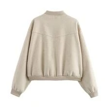 Vestes bomber courtes pour femmes, manches longues, style baseball, mode automne et hiver. Vestes d'aviateur avec boutons, streetwear - Beige - Voir 3
