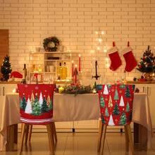 6PCS Merry Christmas Green Christmas Tree Christmas Baubles Green And Red Striped Plaid Red And White Chair Cover Set, Made Of Linen Polyester Material, Detachable And Easy To Clean, Suitable For Christmas Home Kitchen Dining Table Chair Decoration Protective Covers - Red - View 4