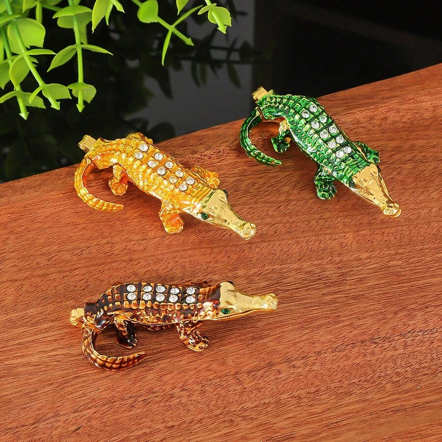 1 Piece Fashion Crocodile Jewelry Box - New Style Craft Desktop Storage Organizer, Exquisite Bedroom Decor Small Ornament, Practical Trinket Case, Suitable For Daily Use, Valentine's Day Gift, New Year Gift, School, Home Use, Outdoor Activities, Gift For Friends - 2 - View 1