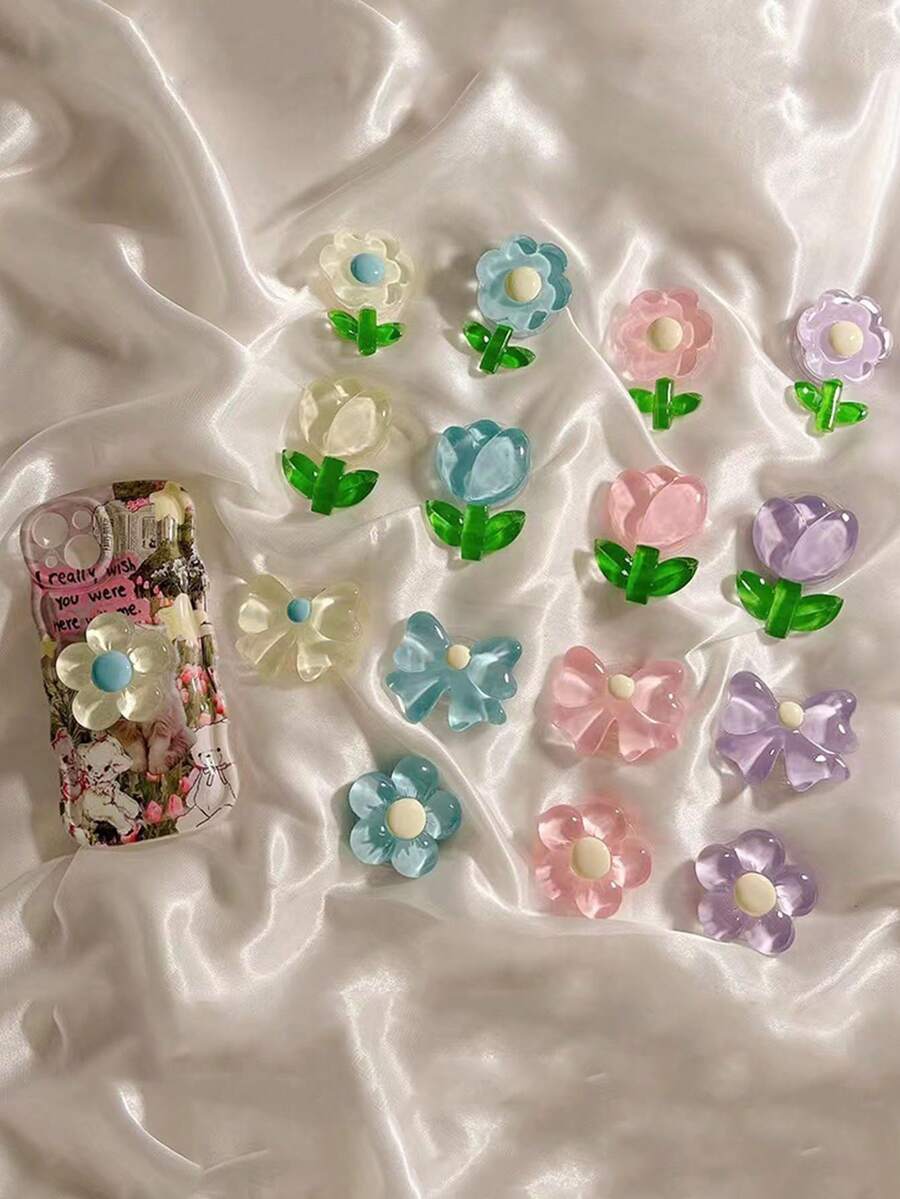 1 pieza Soporte de teléfono minimalista con decoración de flor de color caramelo transparente