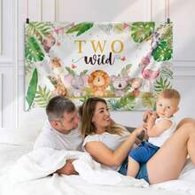 D Two Wild Birthday Party Decorations Plies For Baby Boys Girls  Animal 2nd Backdrop Banner Background Jungle Boy 2nd Birthday Party Baby Shower Decorations Photography Background 5x3ft - 多色綠色 - 查看 7